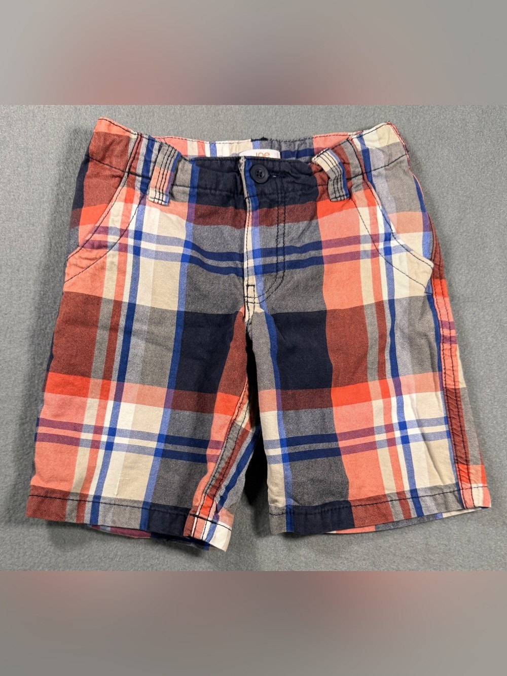 fresh Plaid Cotton Shorts - Navy, Orange & Cream